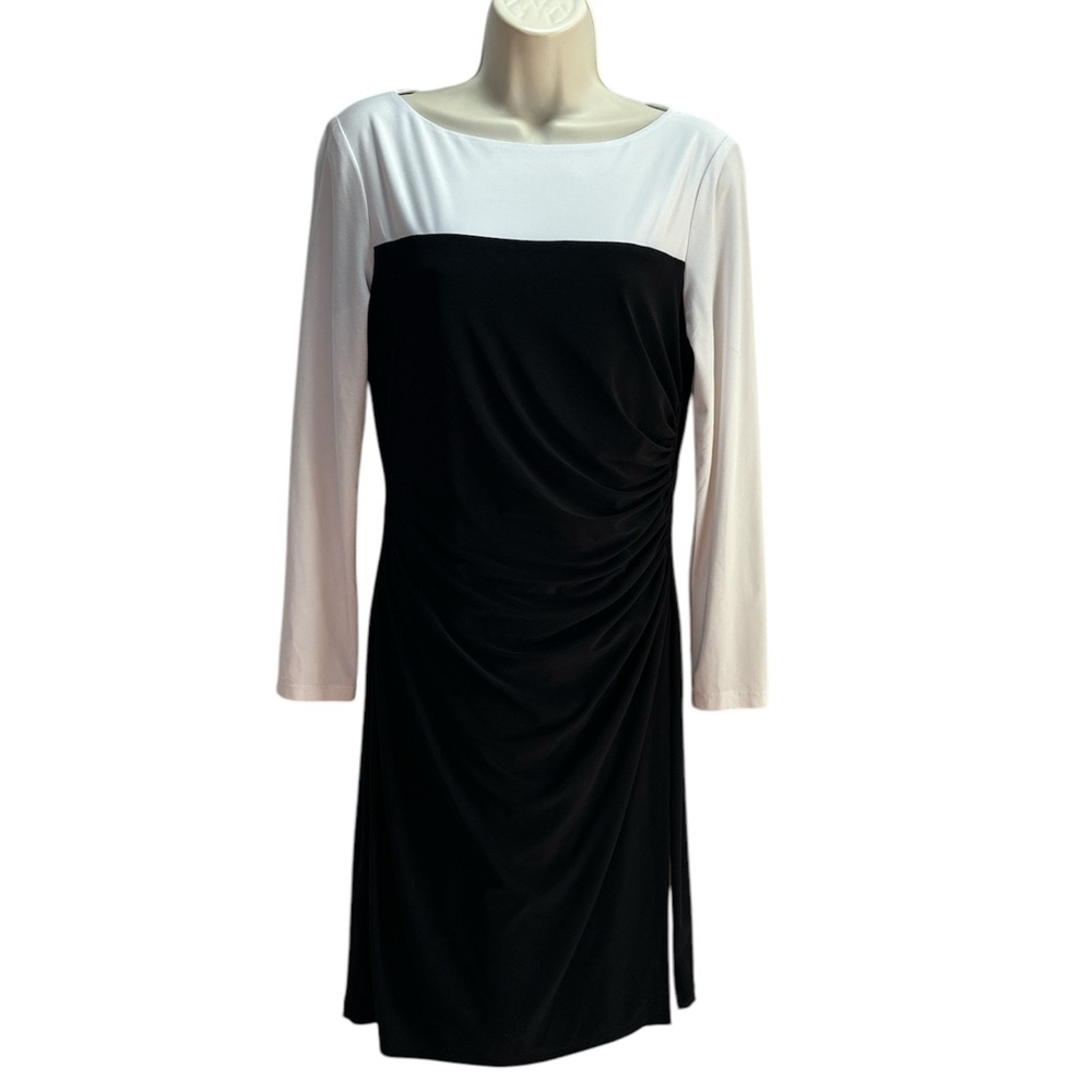 Lauren Ralph Lauren 3/4 Sleeve Color Block Ruched Waist Jersey Dress Size 8